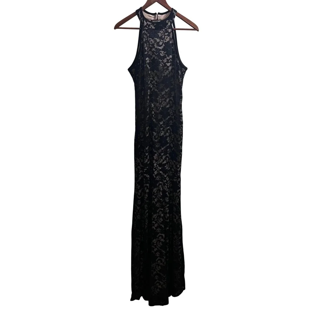 Emerald Sundae Womens‎ XL Black Lace Halter Neck Keyhole Back Maxi Dress Gown